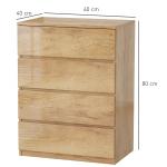 Cómoda de 4 Gavetas para Quarto Moderna Design sem Puxadores para Sala de Jantar Entrada 60x40x80 cm Madeira