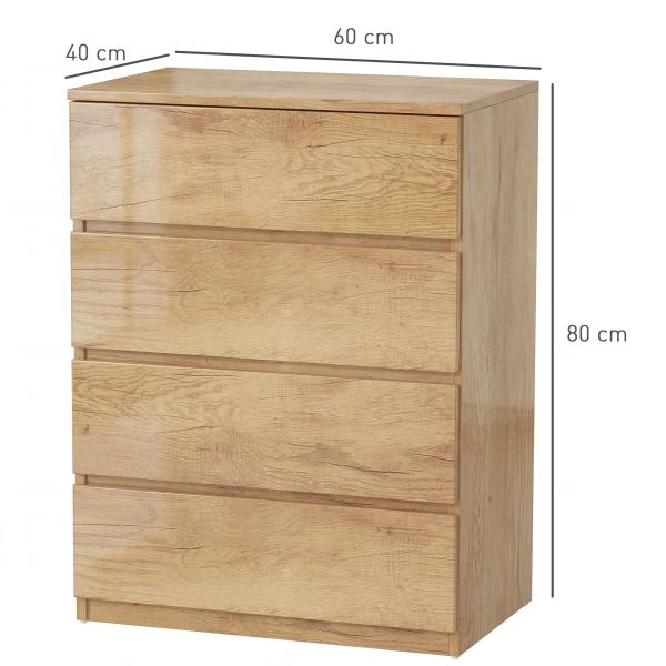 Cómoda de 4 Gavetas para Quarto Moderna Design sem Puxadores para Sala de Jantar Entrada 60x40x80 cm Madeira