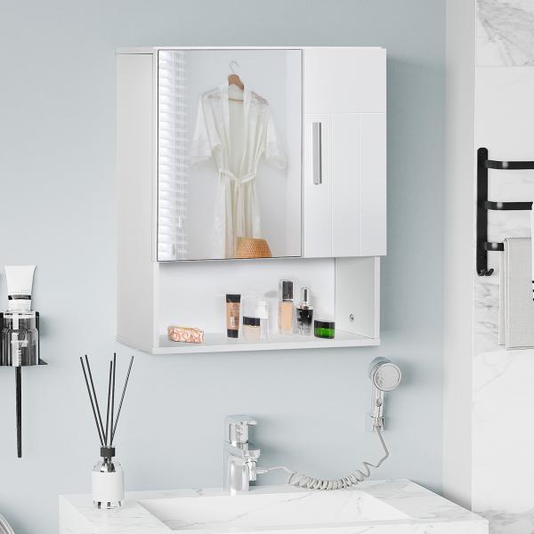 Armário Casa de Banho com Espelho Móvel Suspenso de Casa de Banho com 2 Portas e 2 Prateleiras Interiores Ajustáveis 54x15,2x55,3cm Branco