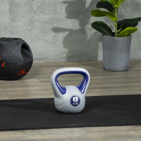 Kettlebell 6 kg Peso Russo com Revestimento de PU e Enchimento de Areia para Treino 20x13x22 cm Roxo e Cinza