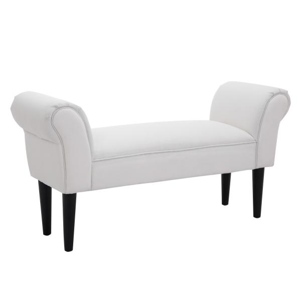 Banco de Pé de Cama Banco com Braços Curvados Estofado e Pés de Madeira Carga Máxima 130kg 102x31x51cm Branco