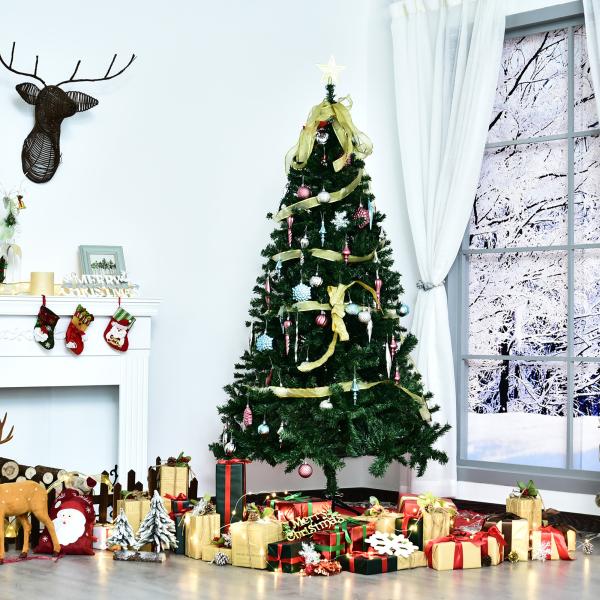Árvore de Natal Artificial 180cm com 1000 Ramos de PVC Suporte Metálico Decoração de Natal para Interiores Ø102x180cm Verde