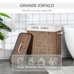 Cesto de Roupa de Bambú Capacidade de 100L Cesta para Roupa Suja Retangular com Tampa Removível Bolsa com 2 Compartimentos 52x32x63cm Marrom