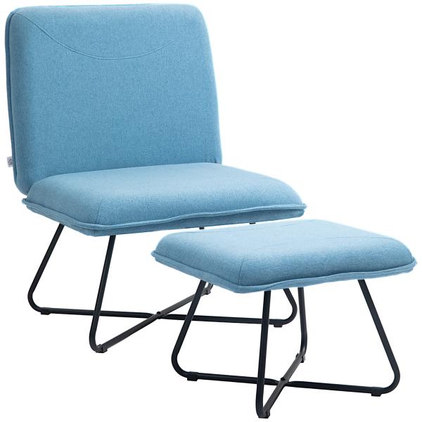 Poltrona Sala de Estar com Apoio para os Pés Poltrona Relax com Pés de Aço em Forma de Cruz Azul Claro