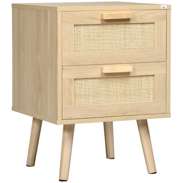 Mesa de Cabeceira com Desenho Boémio Mesa de Cabeceira com 2 Gavetas e Pés de Madeira 40x40x56 cm Madeira