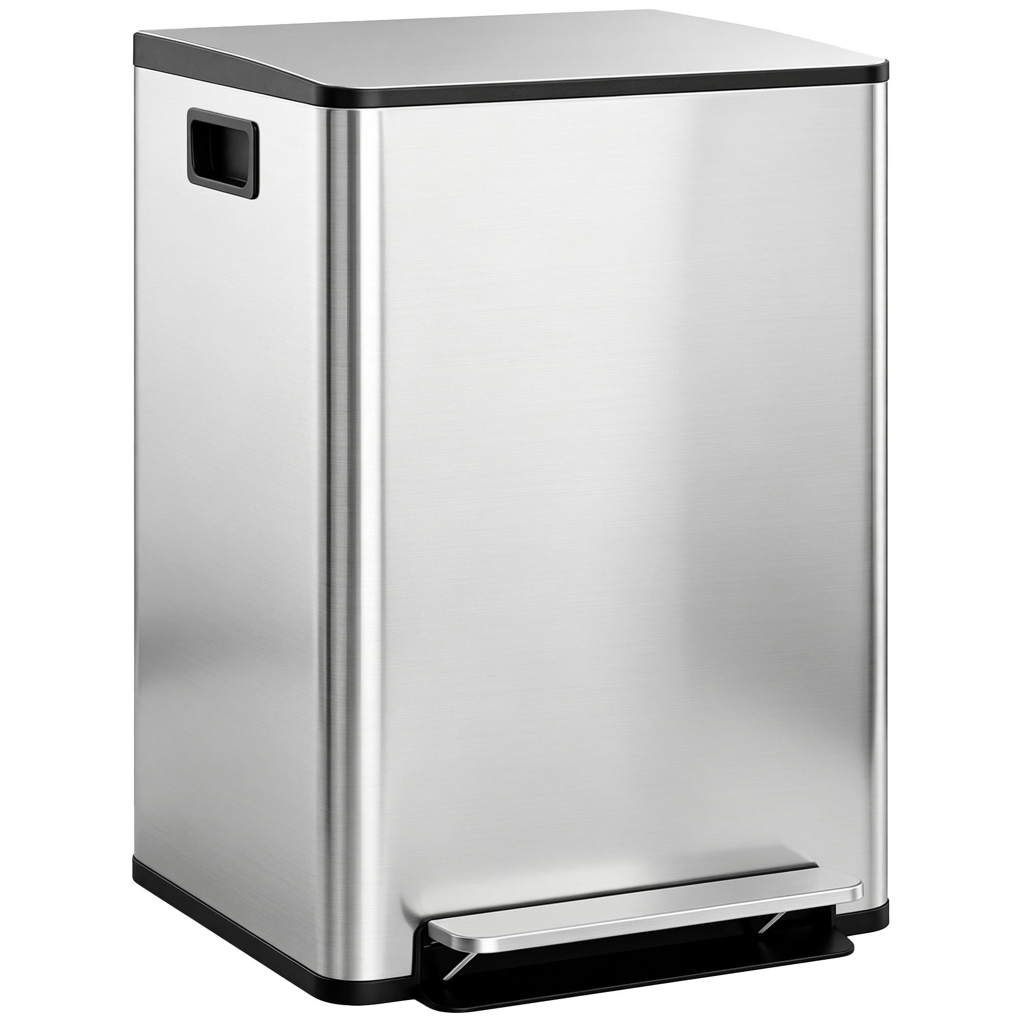 Balde de Lixo de Cozinha com 2 Compartimentos 2x30L Pedal Fechamento Suave e Cubo Amovível Prata