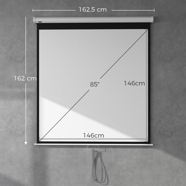 Tela de Projeção Manual de 85 Polegadas Tela de Projeção Portátil Formato 1:1 para Interior e Exterior 162,5x162 cm Branco Branco