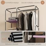 Roupeiro de Tecido Dobrável com 6 Prateleiras 1 Barra de Pendurar e Rodas para Dormitório Vestidor 103x43x162,5 cm Rosa