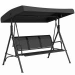 Baloiço de Jardim Exterior de 3 Lugares com Toldo Reclinável Assento Respirável e Estrutura de Aço 175x118x159 cm Preto