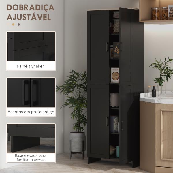 Armário de Cozinha com 4 Portas e Prateleiras Ajustáveis Anti - Tombo 60x30x170,5 cm Preto