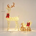 Rena com Trenó Luminoso Decoração de Natal com 170 LED Branco Quente Iluminação Natalícia 50x29x42 cm Multicor
