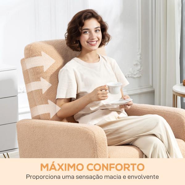 Poltrona Relax Reclinável Manual Poltrona Relax de Borreguito com Função de Baloiço 360° Reclinável até 135º 76x94x100 cm Marrom Claro