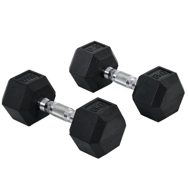 Conjunto de Halteres 16 kg com Barra Metálica e Cabeça Hexagonal Conjunto de Pesos para Treino 30,5x12,7 cm Preto e Prata
