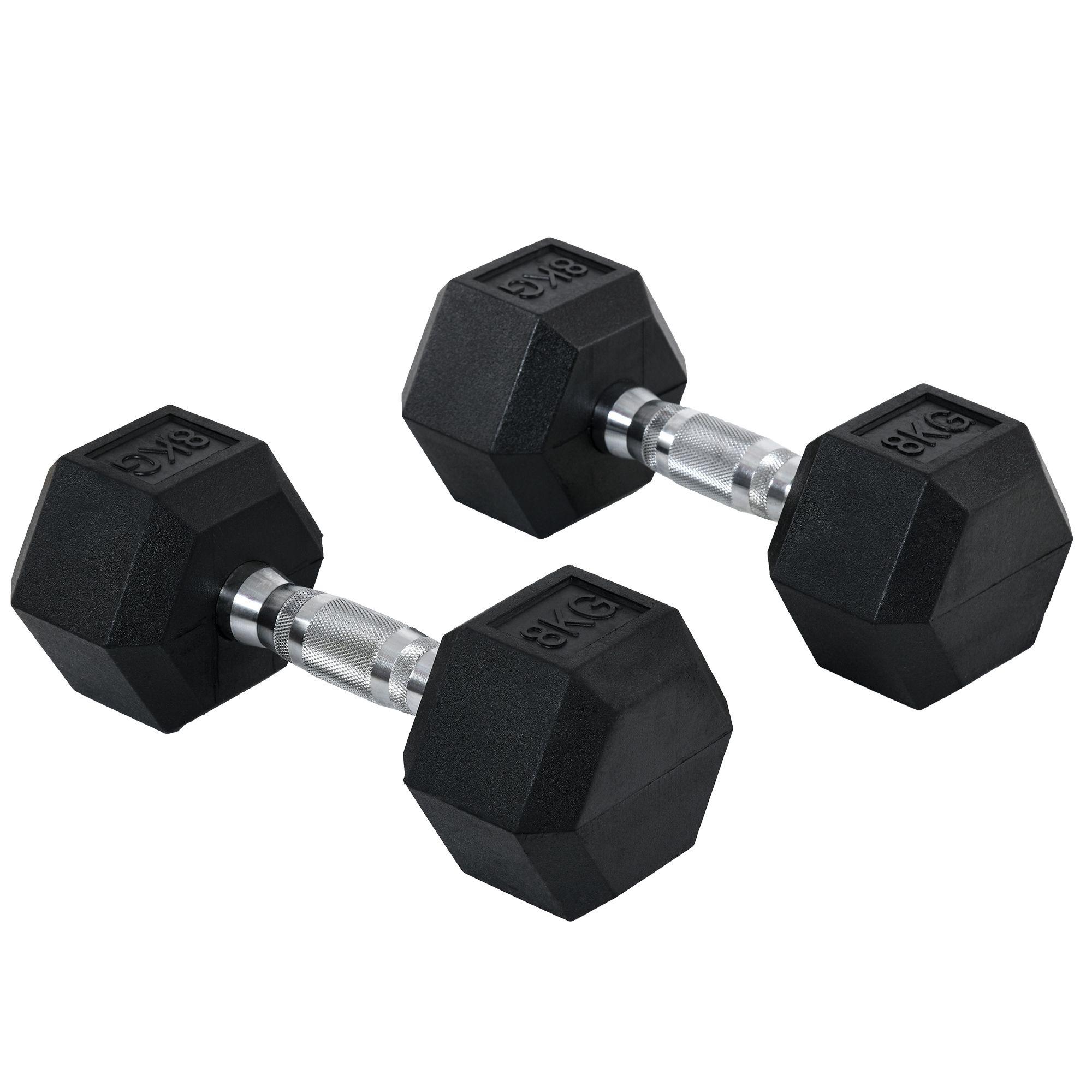 Conjunto de Halteres 16 kg com Barra Metálica e Cabeça Hexagonal Conjunto de Pesos para Treino 30,5x12,7 cm Preto e Prata