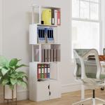 Estante de 5 Níveis em Forma de S Estante de Livros com 5 Prateleiras e 2 Portas 60x23,8x179,2 cm Branco