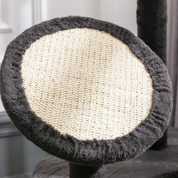 Árvore Arranhador para Gatos Grande Altura 153cm Torre de Escalada para Gatos com Caverna Redes Plataformas Postes Arranhadores de Sisal e Bola Suspensa Cinza Escuro