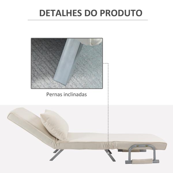 Sofá Cama Individual Sofá Cama Individual Sofá Reclinável com Almofada para Sala Quarto Carga 100 kg 65x69x80 cm Creme