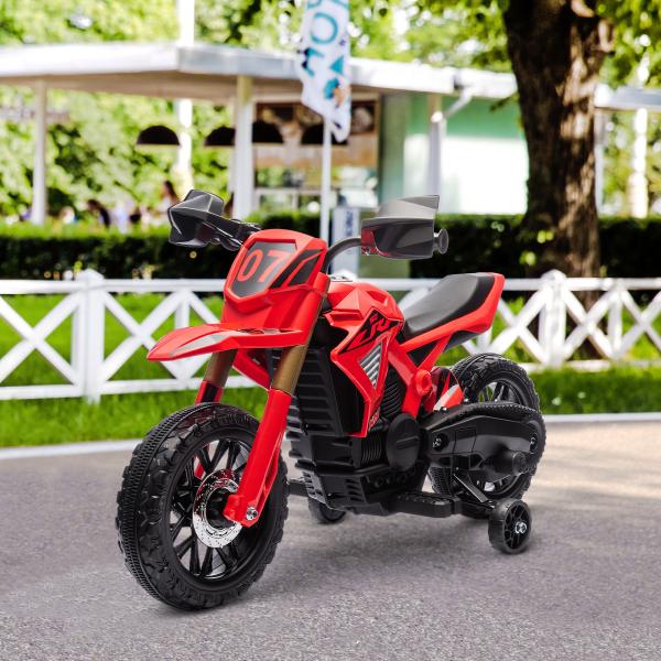 Mota Elétrica para Crianças Moto a Bateria para Crianças 6V com Rodas de Treino e Buzina 105x57x62 cm Vermelha