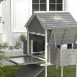 Galinheiro Grande de Madeira para 4 - 6 galinhas com Casa Principal Ninhos Área Aberta de 2,25 ㎡ 310,5x149,5x149 cm Cinza