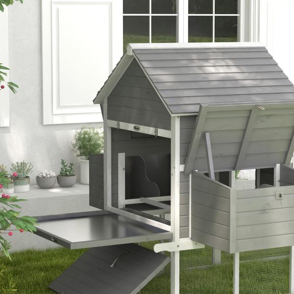 Galinheiro Grande de Madeira para 4 - 6 galinhas com Casa Principal Ninhos Área Aberta de 2,25 ㎡ 310,5x149,5x149 cm Cinza