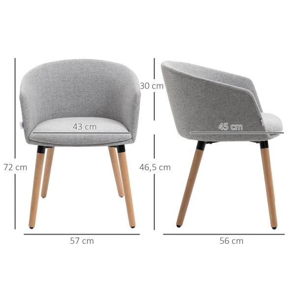 Cadeira de Sala de Jantar Estofada em Linho Sintético com Apoio para os Braços e Pés de Madeira 57x56x72cm Cinza