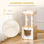 Árvore para Gatos de 2 Níveis com Caverna Superior Postes Arranhadores de Sisal Natural Almofadas Laváveis e Bola de Brinquedo 35x35x81cm Carvalho