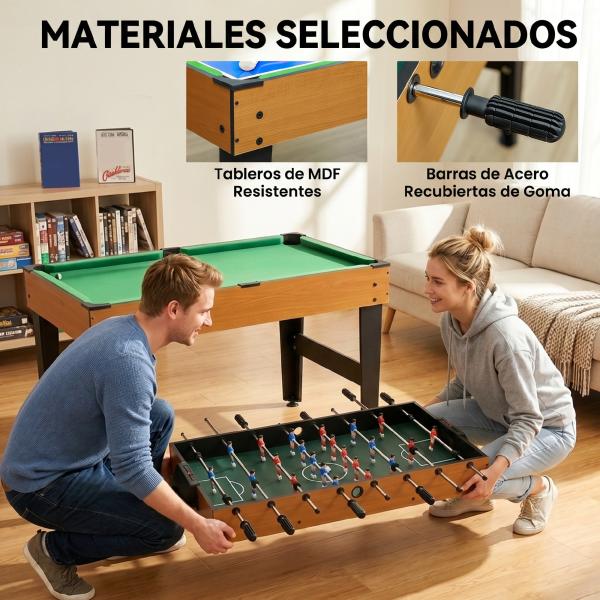 Mesa multijogos 4 em 1 com matraquilhos, bilhar, hóquei de mesa e ping - pong para crianças e adultos 107x61x84,5 cm natural