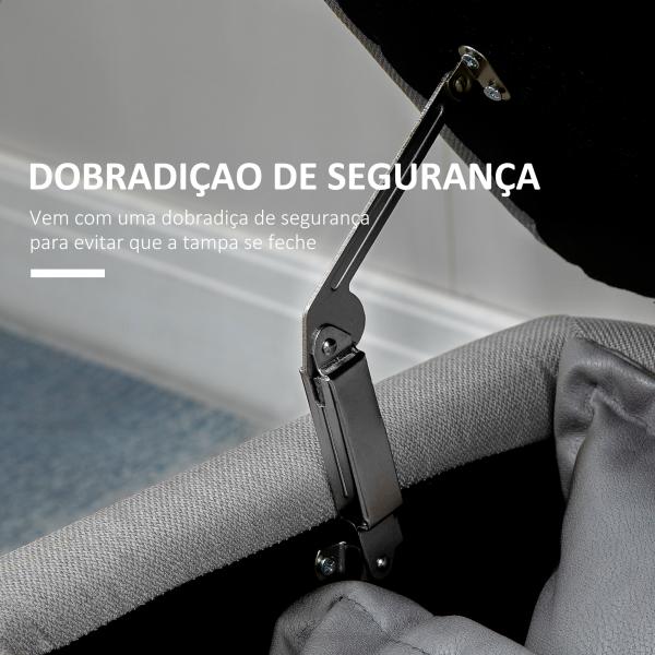 Banco de Armazenamento Estofado em Linho com Tampa Abatível e Pés de Aço Carga Máxima 150kg 101x38,5x44,5 cm Cinza