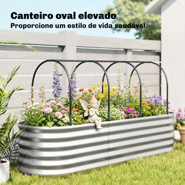 Caixa de Plantio Grande com Cobertura de Estufa e Rede Fundo Aberto para Jardim Terraço 200x60x103 cm Prateado