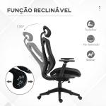 Cadeira de Escritório de Malha Reclinável com Apoio para a Cabeça Ajustável e Suporte Lombar 70x66x120 - 128 cm Preto