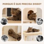 Arranhador para Gatos Grande Altura 132 cm com Plataformas Postes com Escova Bolas Suspensas e Almofadas para Arranhar Bege