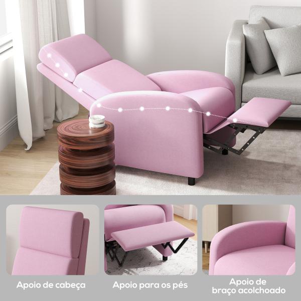 Poltrona Relax Reclinável até 160° Poltrona Reclinável Manual com Apoio para os Pés 64x86x102 cm Rosa