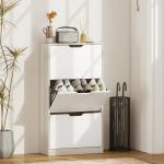 Sapateira de Madeira com 3 Compartimentos Abatíveis com Capacidade para 12 Pares 62,5x26x117,5 cm Branco e Madeira