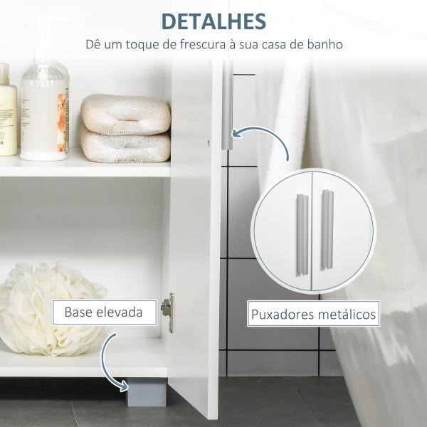 kleanklin Armário de Casa de Banho com 2 Portas e 2 Prateleiras Ajustáveis em 7 Níveis Móvel Auxiliar de Armazenamento para Sala de Estar Cozinha 60x30x80cm Branco