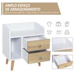 Mesa de Cabeceira com 2 Gavetas Grandes 1 Prateleira Aberta e Pés Elevados Estilo Nórdico 43x30x49 cm Branco e Madeira