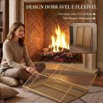 Guarda - Fagulhas para Lareira Dobrável de 3 Painéis em Metal com Porta Dupla para Casa 122x75 cm Dourado