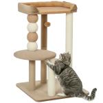 Arranhador para Gatos Arranhador para Gatos com Estofado em Borrego Plataformas Bola Suspensa e Poste de Juta 56x54x86 cm Marrom