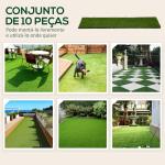 Relva Artificial de 10 Peças Estrado de Relva Sintética 30x30 cm Altura 20 mm Resistente aos Raios UV Verde Escuro