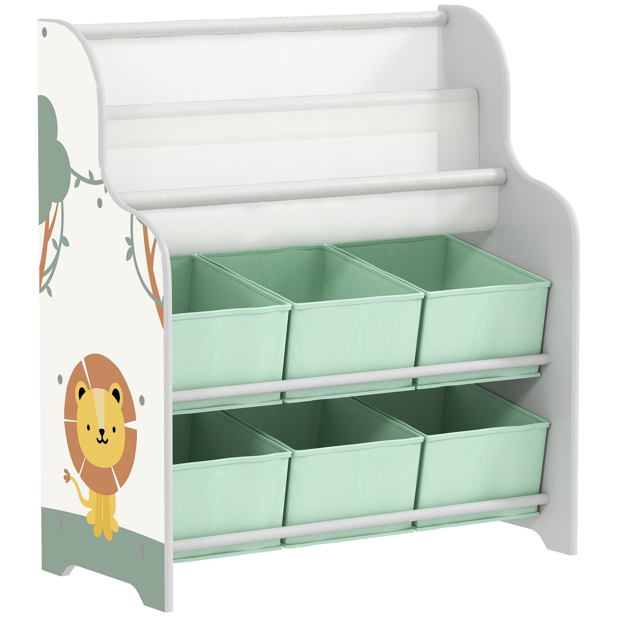 Estante Infantil para Brinquedos com 6 Caixas de Tecido Não Tecido Organizador de Brinquedos com 2 Prateleiras 63x30x71 cm Verde