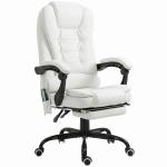 Cadeira de Escritório com 7 Pontos de Massagem com Apoio para os Pés Retrátil, Altura Ajustável, Comando Remoto e Tecido PU Branco