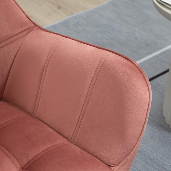 Poltrona Moderna Poltrona de Leitura Estofada em Veludo com Assento Amplo Pés em Madeira 67x61,5x71 cm Rosa