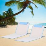 Conjunto de 2 Esteiras de Praia com Encosto Reclinável em 5 Níveis Bolsa de Transporte e Apoio de Cabeça 48x134x33 - 43 cm Branco Creme