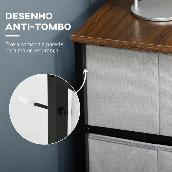 Cómoda Estilo Industrial Cómoda com 6 Gavetas de Tecido Dobrável com Pés com Almofadas Ajustáveis 80x30x62,5 cm Cinza e Marrom