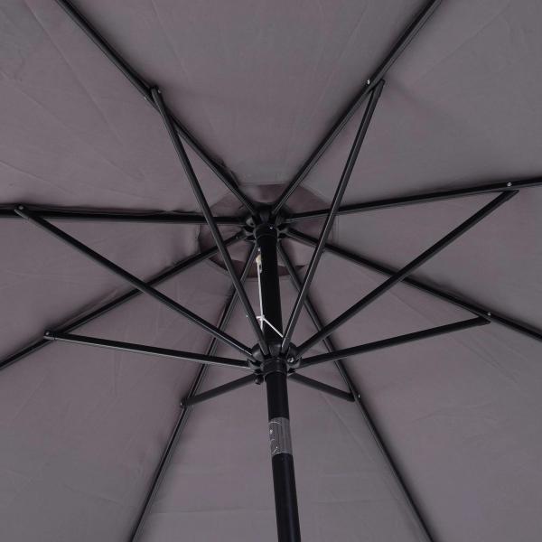Chapéu de Sol de Jardim Ø295x250cm com Manivela Chapéu de Sol Exterior com Mecanismo de Inclinação e Mastro Desmontável de Metal para Terraço Piscina Pátio Cinza Escuro