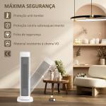 Aquecedor Elétrico de Baixo Consumo 2000W com 3 Modos Termostato Regulável Proteção contra Sobreaquecimento 21x19,7x61 cm Branco