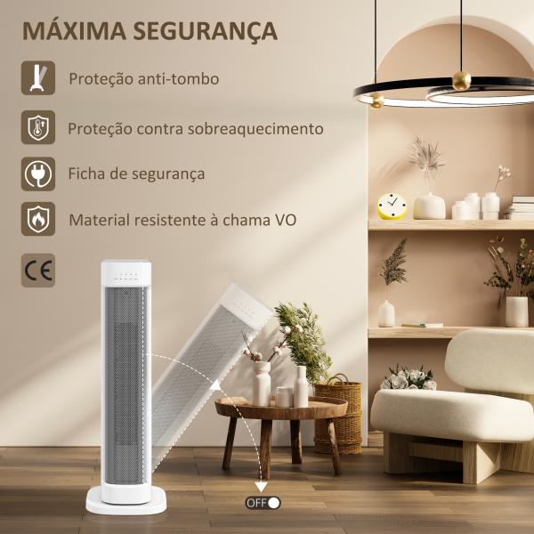 Aquecedor Elétrico de Baixo Consumo 2000W com 3 Modos Termostato Regulável Proteção contra Sobreaquecimento 21x19,7x61 cm Branco