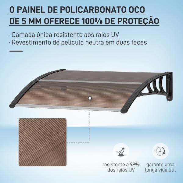 Marquise de Proteção 75x100 cm para Portas e Janelas contra Sol e Chuva com Suporte de Liga de Alumínio Marrom e Preto