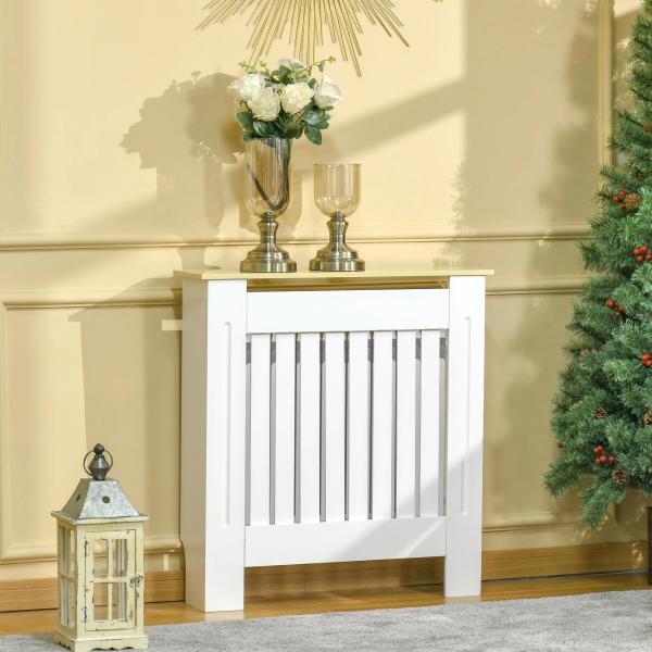 Cobertura Radiador 78x19x83cm Cobertura Radiador de MDF e Melamina de Madeira com Dispositivo Anti - Rolamento Desenho Moderno para Sala de Estar Dormitório Branco