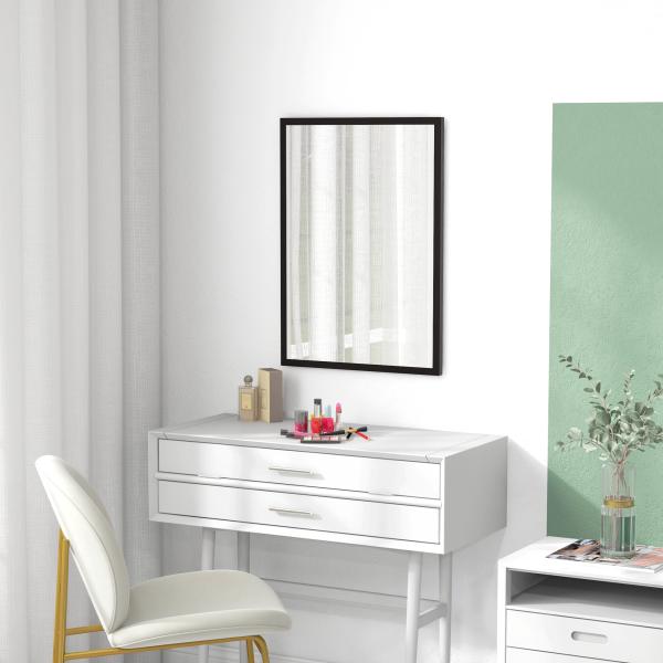 Espelho de Parede Decorativo 50x70 cm Espelho Retangular Espelho de Sala com 4 Ganchos Metálicos Estilo Moderno Preto