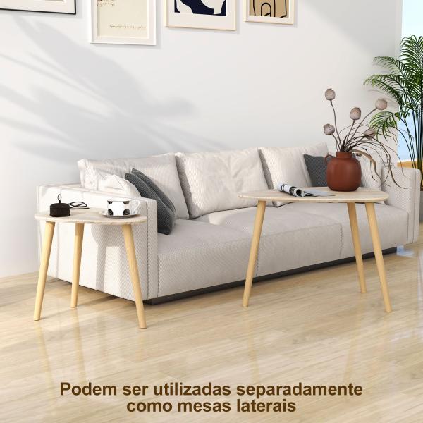 Conjunto de 2 Mesas Auxiliares com Pés de Madeira Mesas de Café 59,5x39,5x45 cm e 44,5x28,5x40 cm Madeira